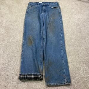 Carhartt Jeans Mens 34x32* Blue Flannel Lined Denim Straight Utility Workwear